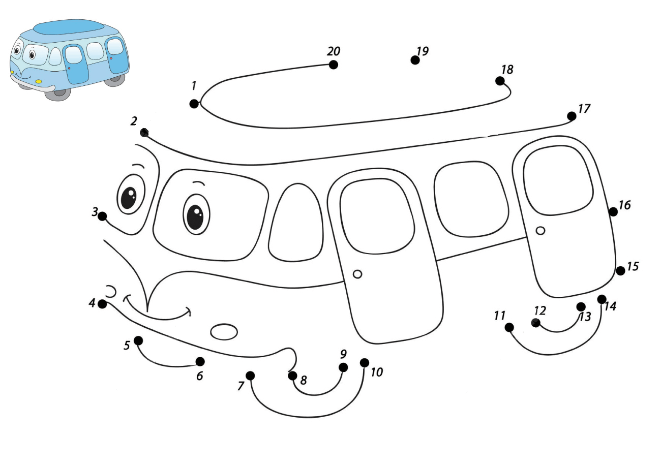卡通巴士连线画图片素材
