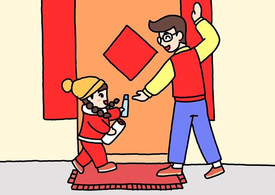 春节简笔画 贴春联