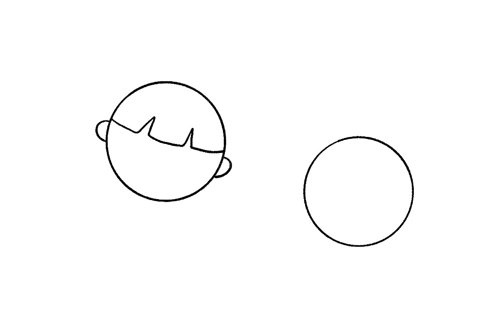 步骤2：再画出女孩的头部，简单画出刘海