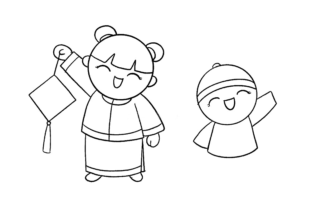 步骤10：接着，我们再画出男孩的衣服和动作