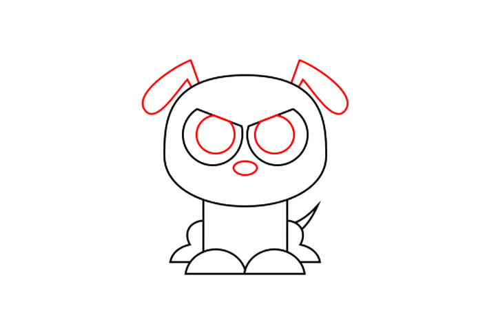 步骤4：完善眼睛，并开始画鼻子和耳朵。