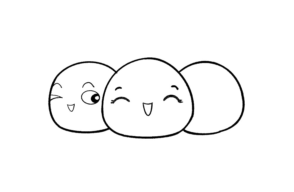 步骤5：分别给左右两侧的小汤圆画上可爱的表情