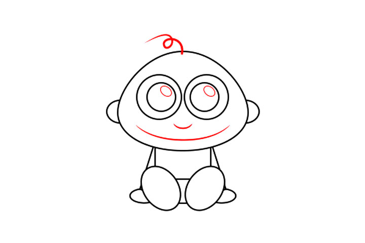 步骤5：画小婴儿的嘴巴和头发