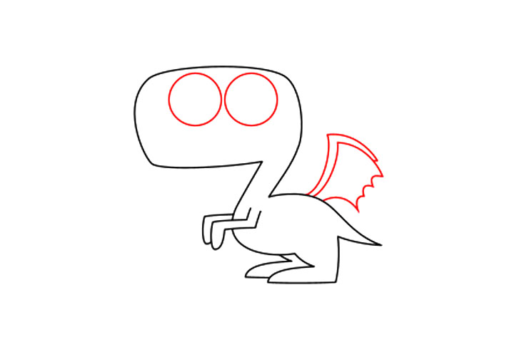步骤3：然后画翼龙的眼睛和翅膀。