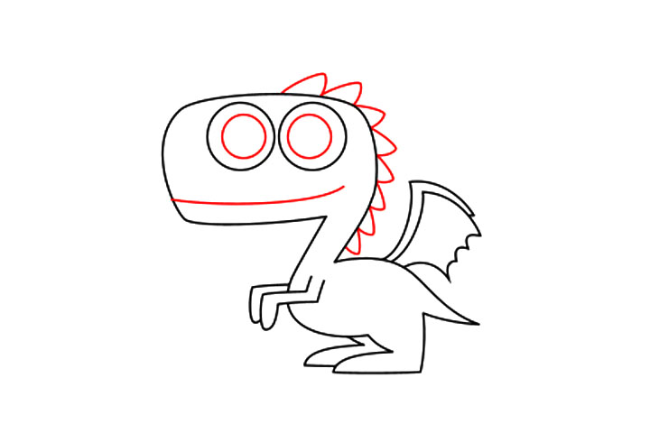 步骤4：画翼龙的刺和嘴巴。