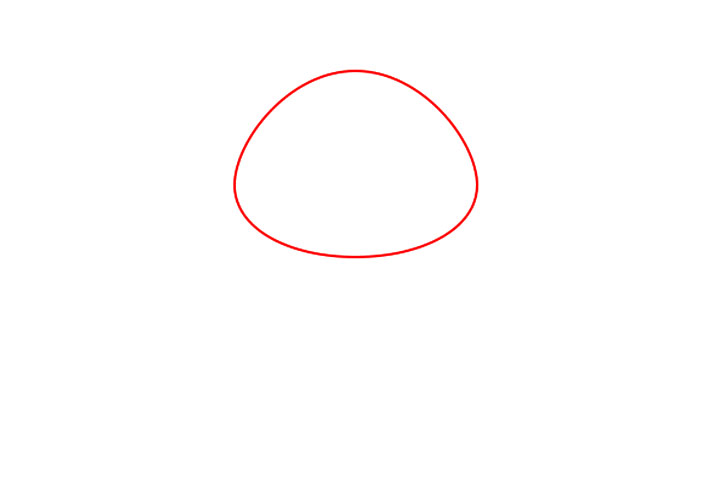 步骤1：首先我们使用大椭圆形来画头部头部。形状在底部稍大一些，在顶部较窄(就像鸡蛋一样!)。