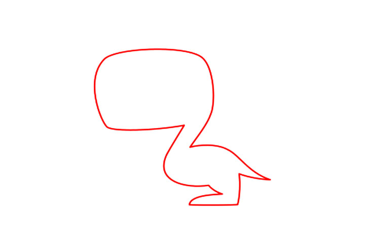 步骤1：第一步是最重要的一步，所以要花一些时间正确地画出来。头部由带有圆角的矩形制成。身体是一个小的椭圆形(小于头部)。您可以使用小矩形连接头部和身体。尾巴由一个带有尖头的小三角形组成。脚是另一个小三角形。