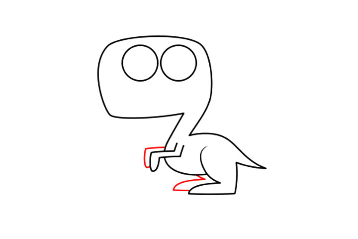 步骤3：重复这些形状画位于卡通恐龙另一侧的手和脚。