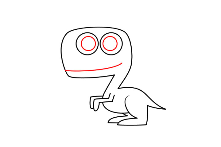 步骤4：接下来，使用大的圆形勾勒出瞳孔。确保圆形之间的距离稍近一些。长长的曲线画嘴巴。