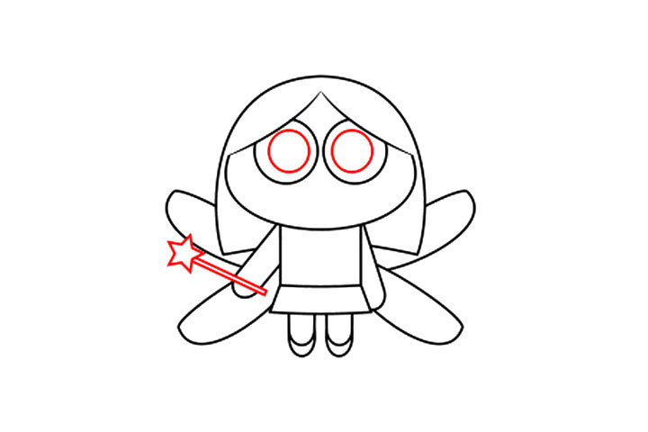 步骤4：画眼睛里面的瞳孔，然后是星星魔法棒。