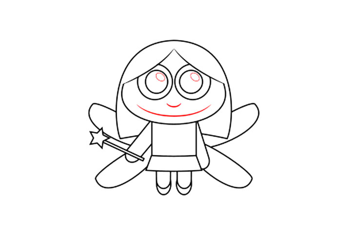 步骤5：接着完善瞳孔内部，小仙女的嘴巴和鼻子。