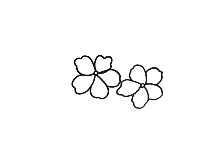 步骤1：首先画出两朵桃花