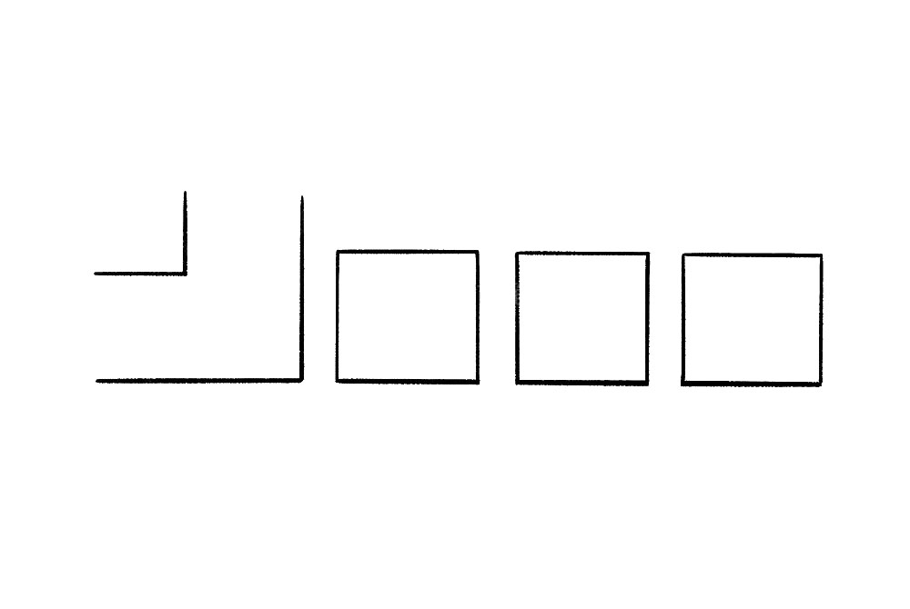 步骤2：在正方形的左边画一大一小两条折线