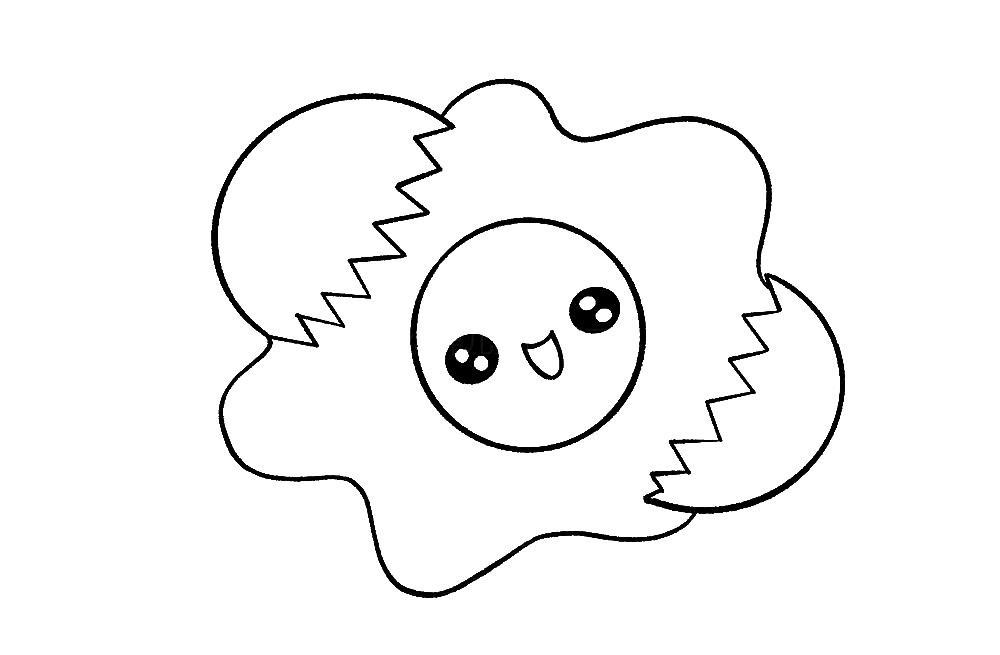 步骤5：接着，在两个蛋壳之间随意画两条曲线，将两边蛋壳相连，蛋白部分就画好啦。