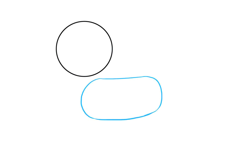 步骤2：在头下方画一个不规则的豆形。这将形成哈士奇的身体。