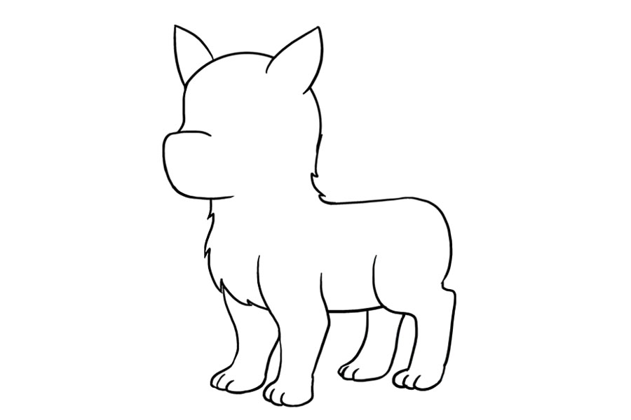 步骤7：擦去头部，身体和腿部的准线，使您的哈士奇轮廓清晰。