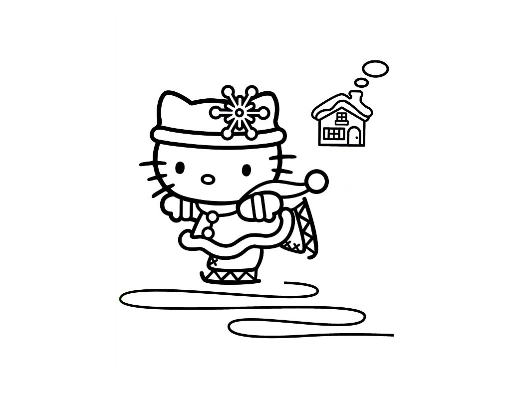 kitty猫在滑冰简笔画