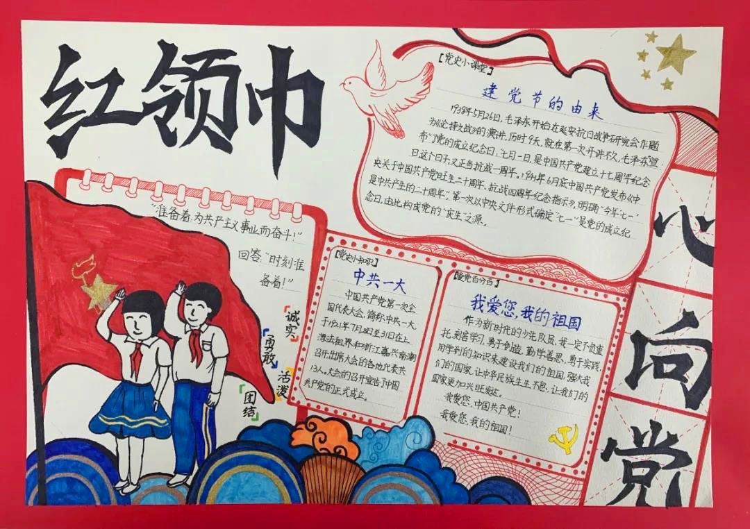 红领巾心向党 建党100周年主题手抄报-图2