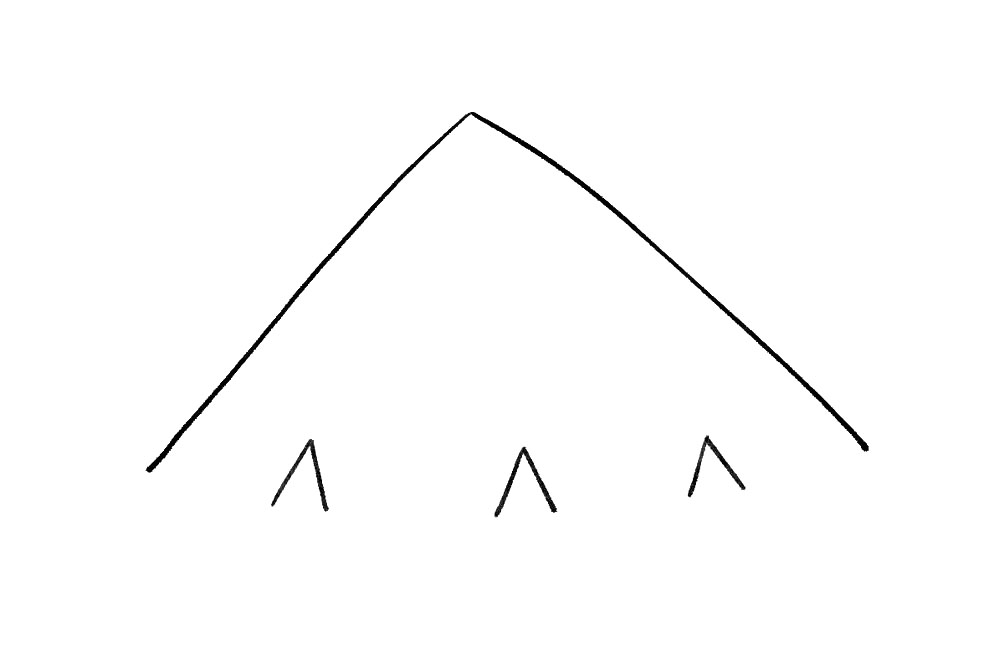 步骤2：在下方画三个小三角形，同样是不画下面边。