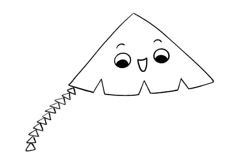 步骤5：接着，在风筝面的下方画一串相连的小三角形