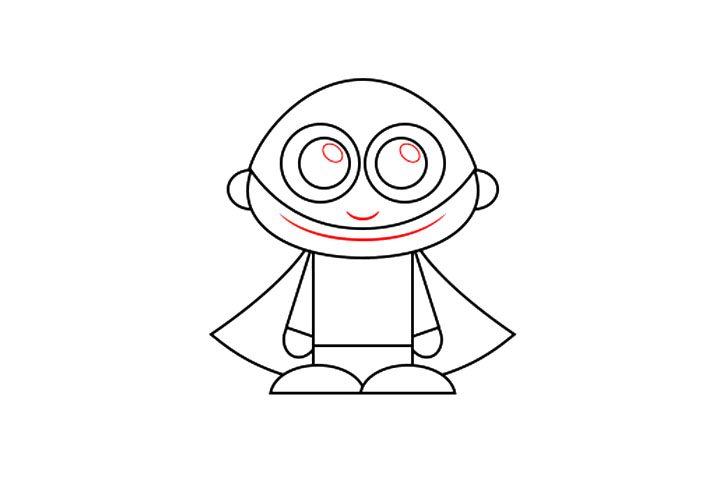 步骤5：您可以通过在瞳孔中添加两个以上的椭圆形来完成本教程。可以画一条较大的曲线来形成嘴巴，而用较小的曲线来说明鼻子。