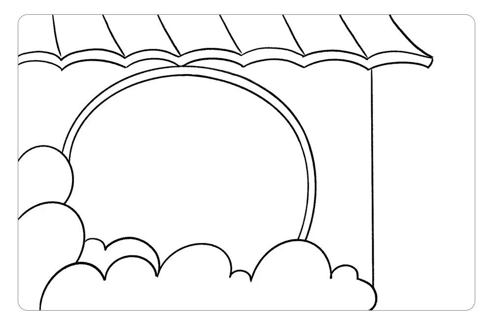 步骤4：再简单画上树丛和窗子，注意有前后遮挡关系哦。