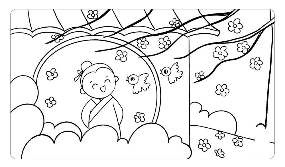 步骤7：这幅《春晓》就画出来啦，是不是很简单？