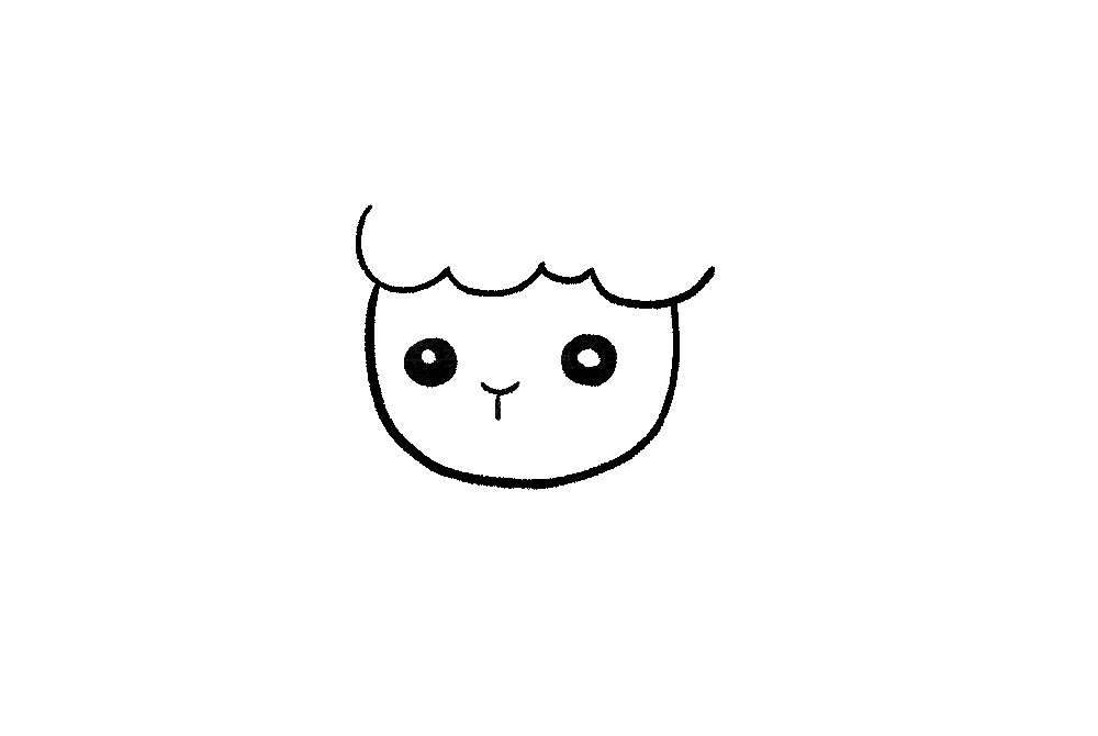 步骤2：再画上呆萌的表情，头部就画好啦。