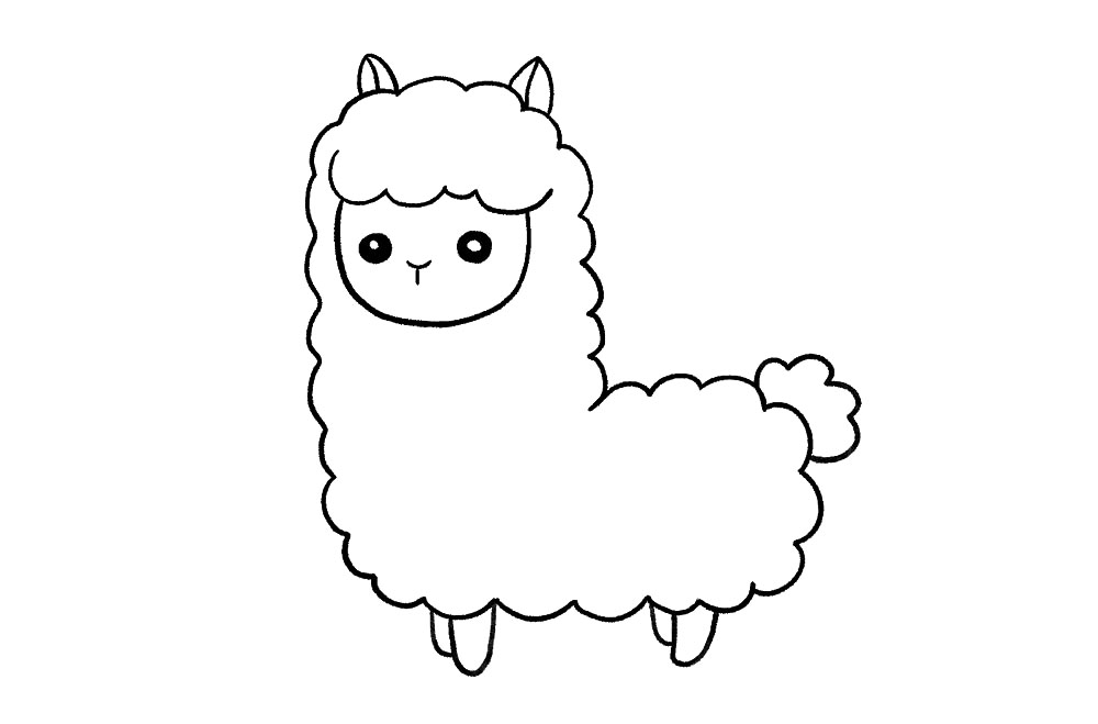 步骤6：加上云朵一样的小尾巴，简单画出脚脚，羊驼就画出来啦。