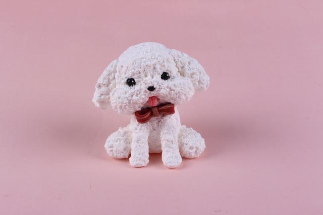 步骤11：白色粘土做出泰迪的前爪，这样小泰迪就做好啦！它全身上下都需要用七本针戳出毛茸茸的样子哦