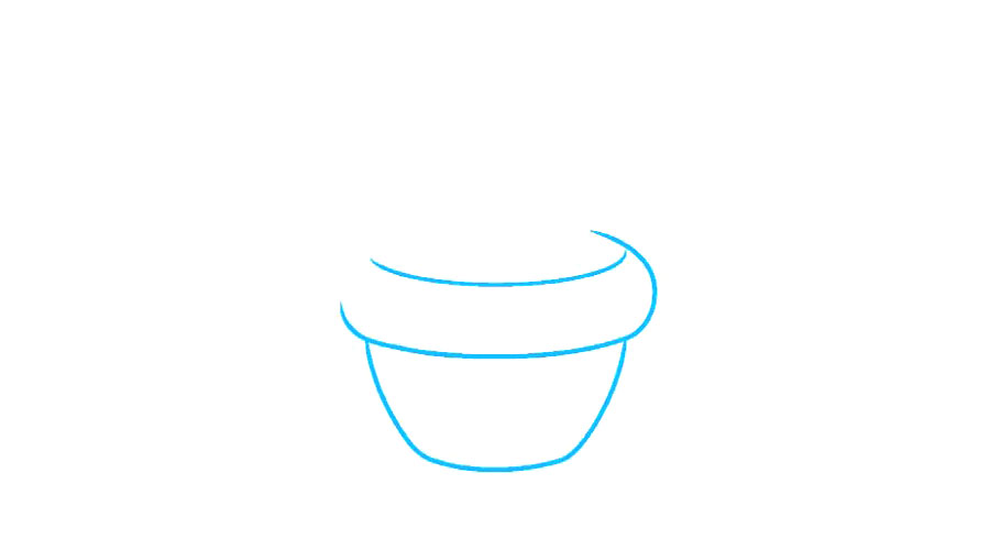 步骤1：首先画花盆。使用曲线画出锅体，勾勒出边缘的轮廓，并描绘出边缘的轮廓。