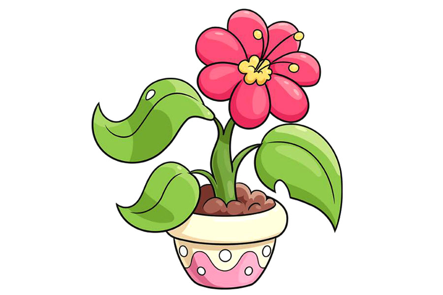 一盆漂亮的小花简笔画画法