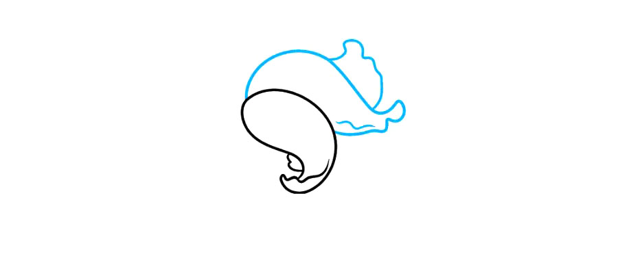 步骤2：使用长曲线围住第二片花瓣的形状。用波浪线细化花瓣的尖端。用一条曲线围住第三瓣。