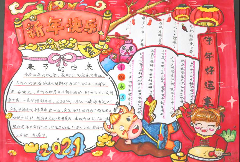 牛气冲天 2021新年手抄报-图1