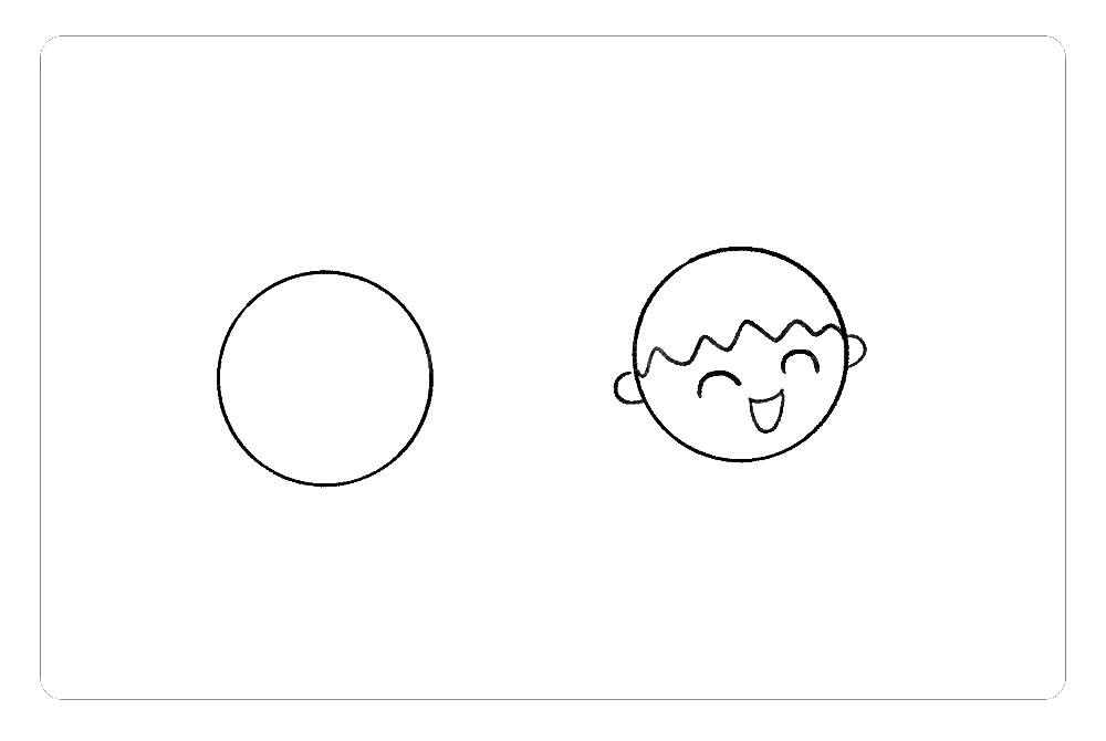 步骤2：在其中一个圆形里画上开心的表情。