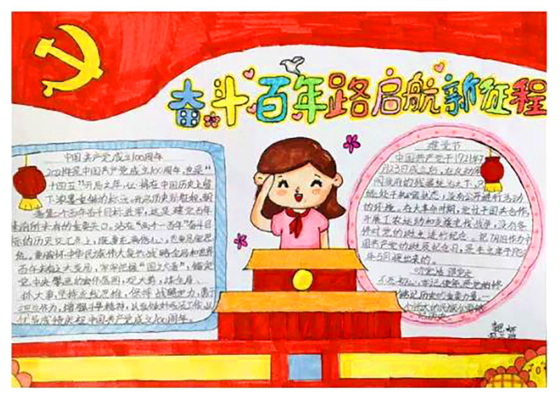 奋斗百年启航新征程 建党100周年手抄报小学生-图2