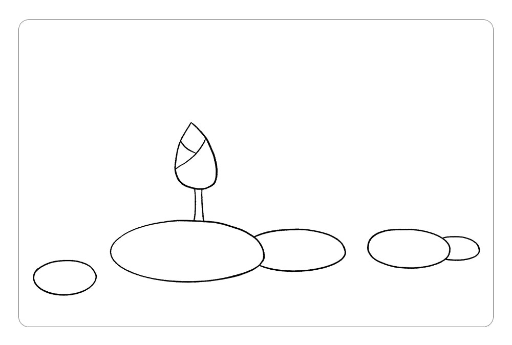 步骤3：然后，椭圆的上方画出小荷的花骨朵