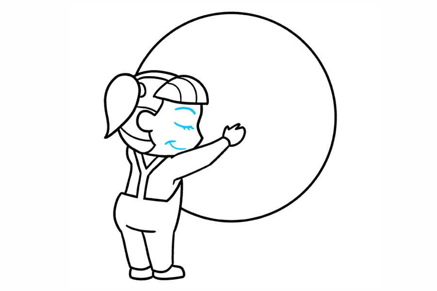 步骤7：细化女孩的脸。使用曲线勾勒出眉毛，闭合的眼睛，睫毛，微笑的嘴巴和嘴角处的酒窝。