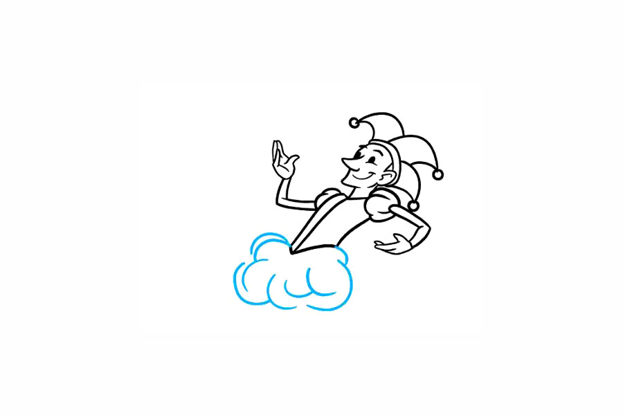 步骤6：画出小丑的松垮的裤子。使用重叠的曲线将躯干下方的云朵形状包围起来。