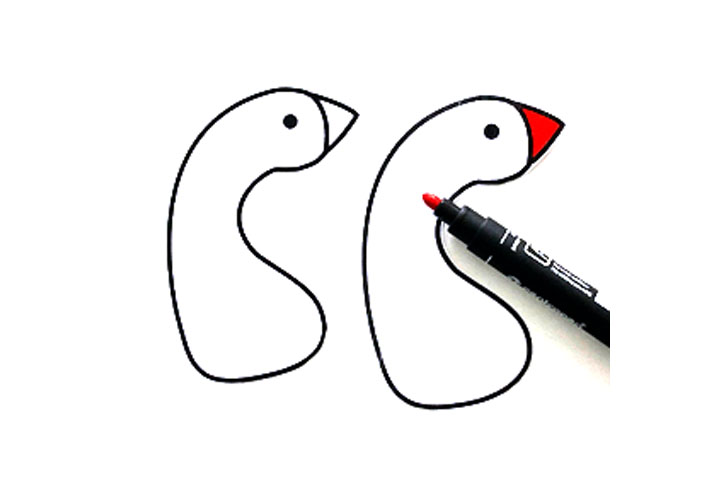 步骤2：给鹅的嘴涂上红色