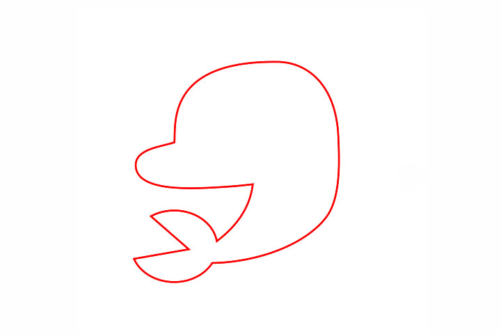 步骤1：首先画海豚的身体和头部。注意嘴的形状，尾巴的宽度和后鳍的大小。