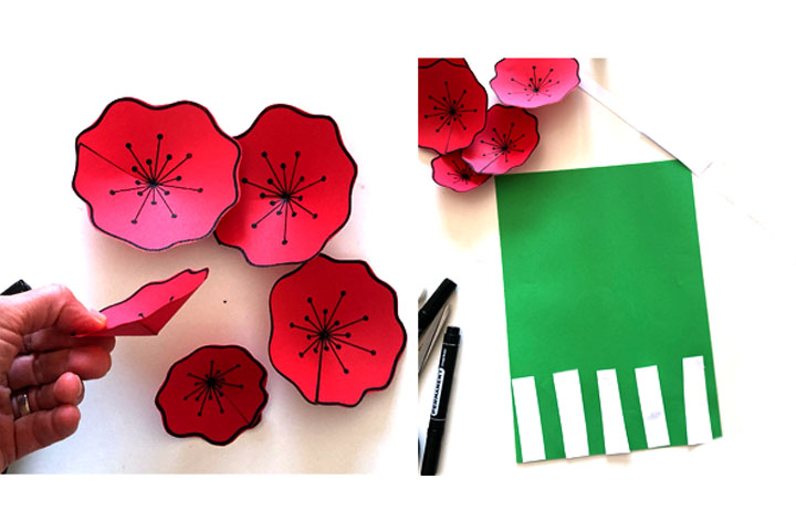 步骤5：在绿色纸上如图粘上双面胶