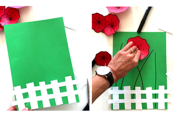 步骤6：画一些线条把花朵粘上去。