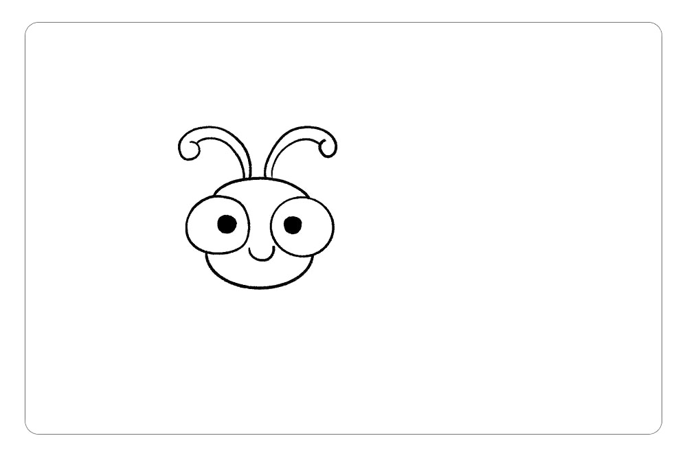 步骤2：眼睛的上下各画一个半圆，再加上触角，小蜗牛的头部就画出来了