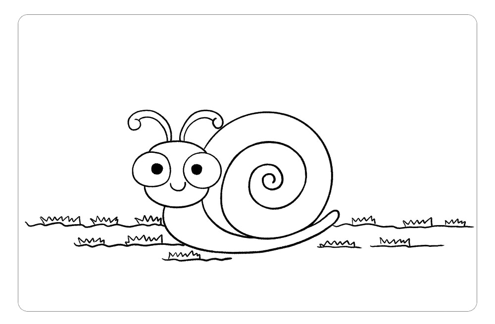 步骤5：有能力的小朋友可以继续画出小蜗牛身边的环境，画面会更加丰富和生动，首先我们可以简单画出草地。