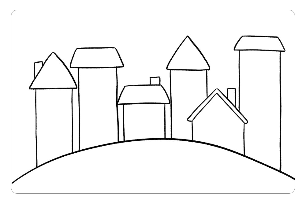 步骤2：在竖线的上方画出三角形或者梯形的房顶，小房子的轮廓就画好啦。