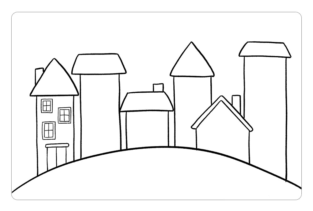 步骤3：然后，我们可以发挥自己的想象力，为每个小房子画上不同的门窗