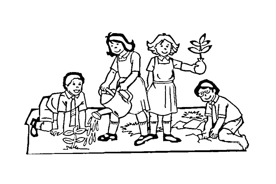 一家人在植树的简笔画图片