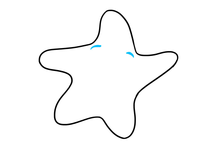 步骤6：在星星内画两条短而粗的曲线。这些形成了星星的眉毛。