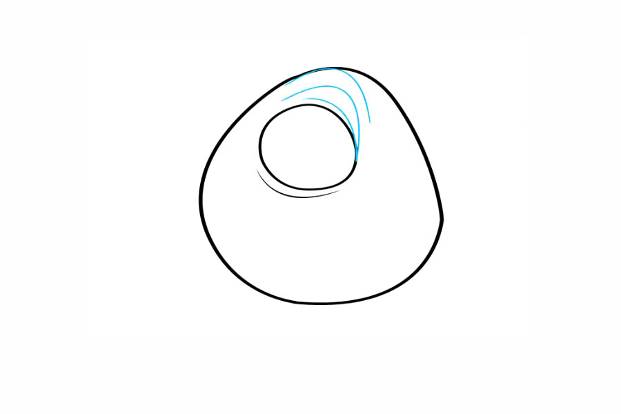 步骤4：在眼睛上方画一系列曲线以勾勒上眼睑的轮廓。